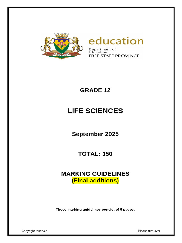 Grade 12 Life Sciences Marking Guidelines | PDF | Menstrual Cycle | Anatomy