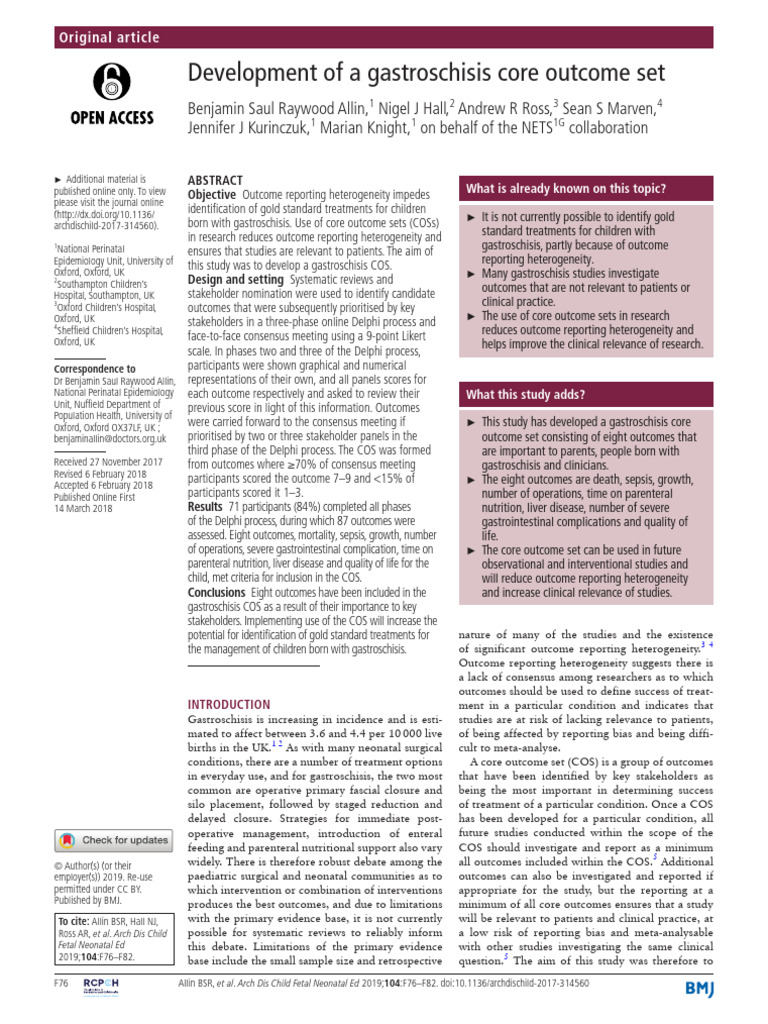Gastroschisis Core Outcome Set Development | PDF | Cohort Study ...