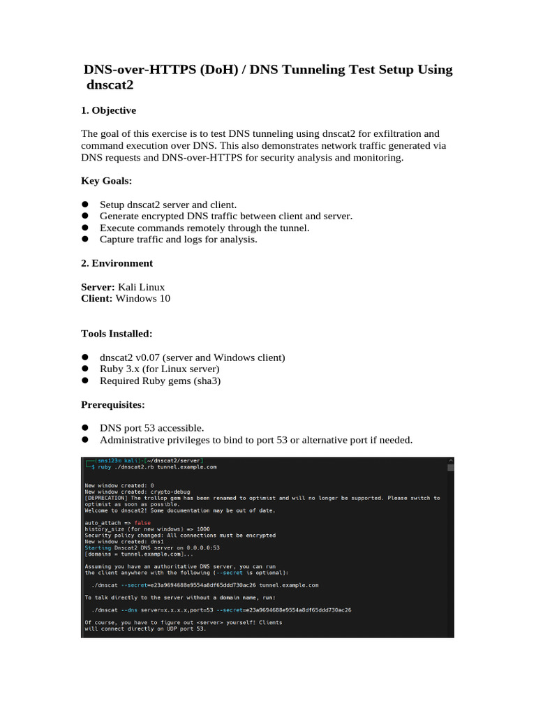 DNS Tunneling Test with dnscat2 | PDF | Domain Name System | Computer ...