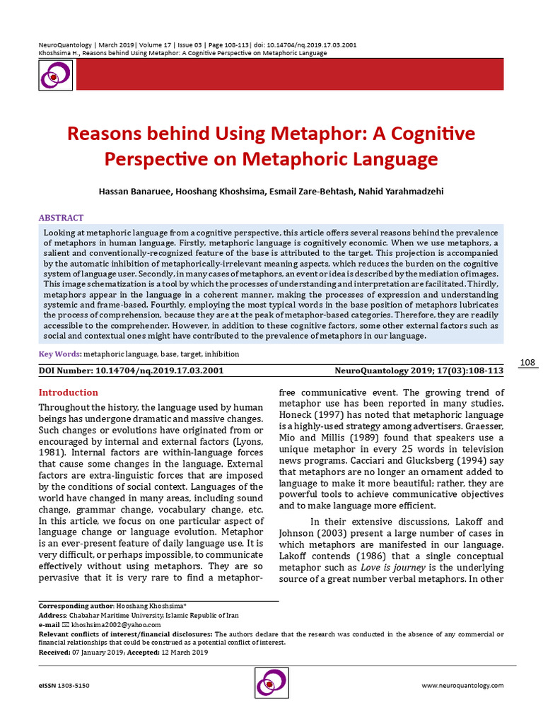 Cognitive Reasons for Metaphor Use | PDF | Metaphor | Concept