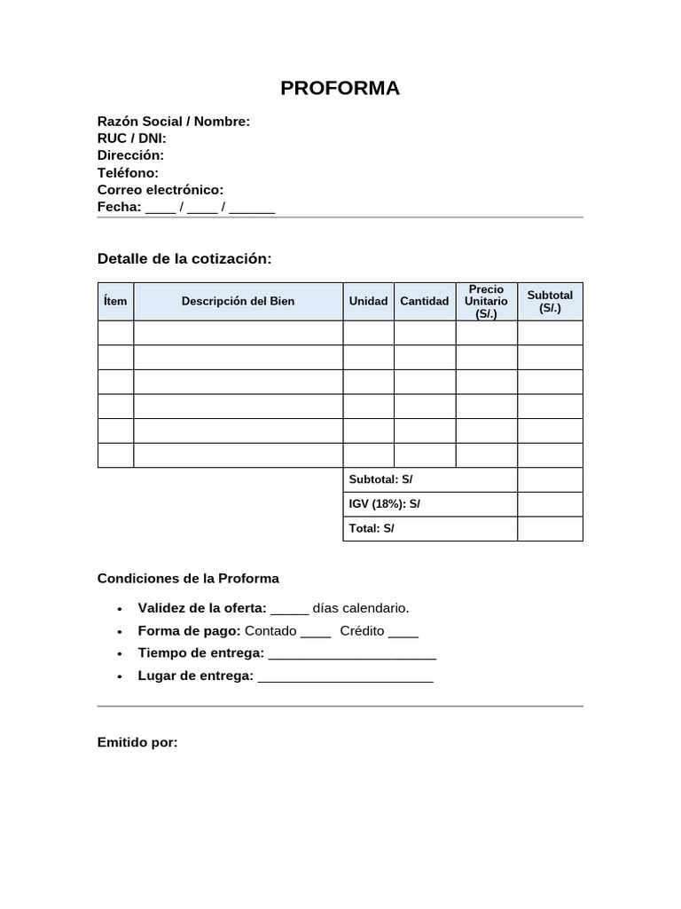 Formato de Proforma en Perú | PDF