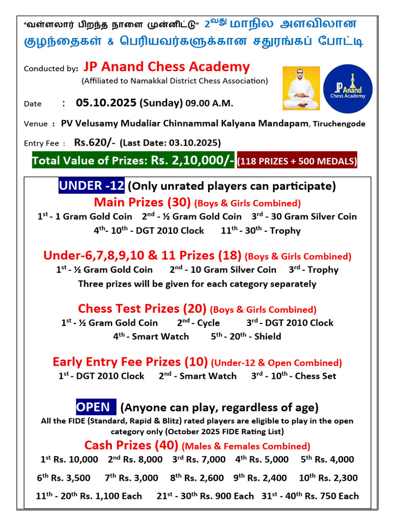 State Chess Tournament in Tiruchengode | PDF | Competitive Games ...