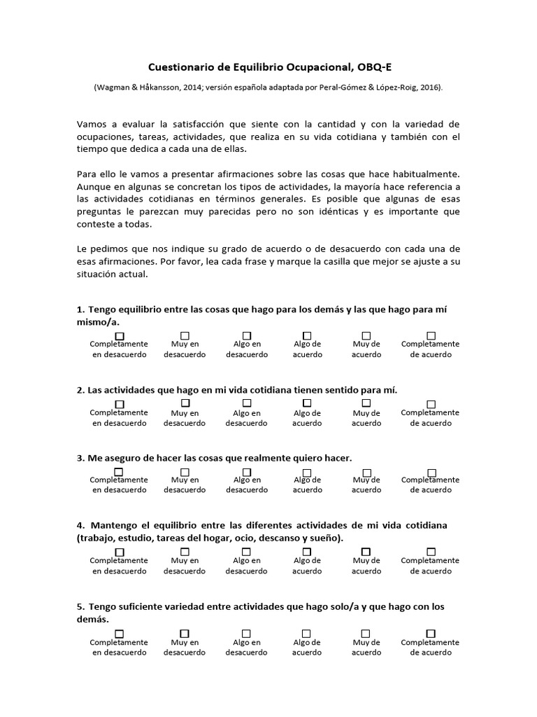 Cuestionario de Equilibrio Ocupacional | PDF