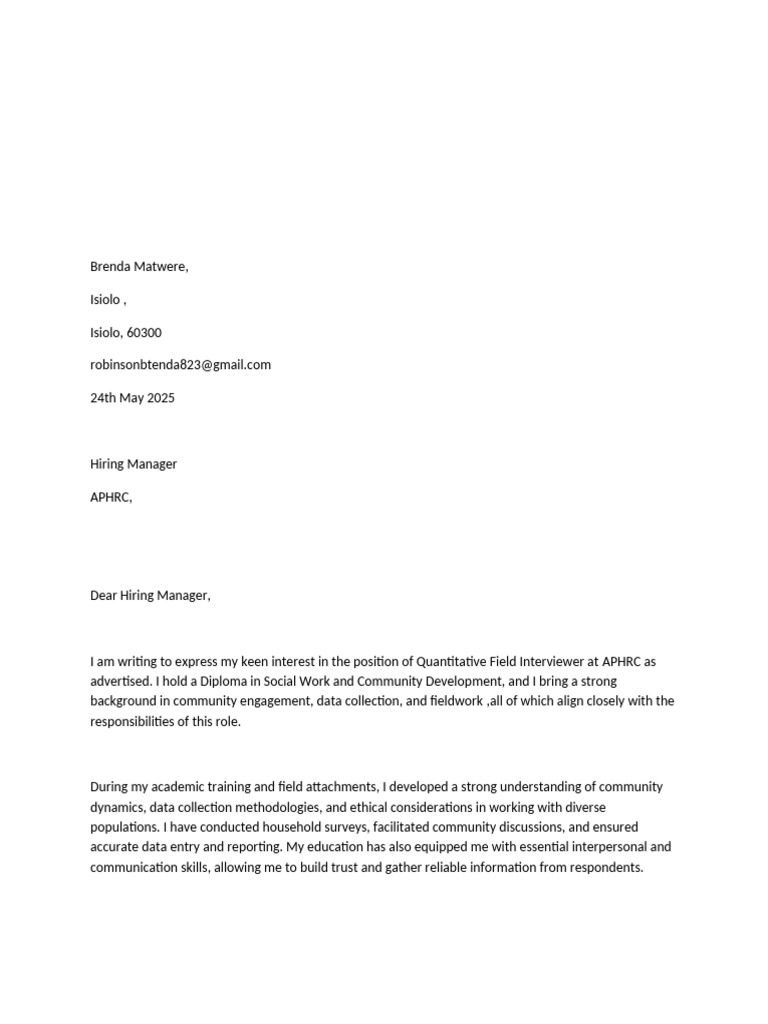 Brenda's Cover Letter | PDF