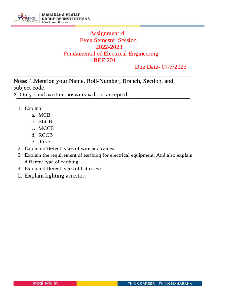 BEE 201 Assignment 4 | PDF