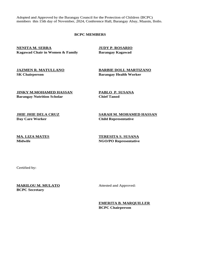 BCPC Members List and Approval | PDF