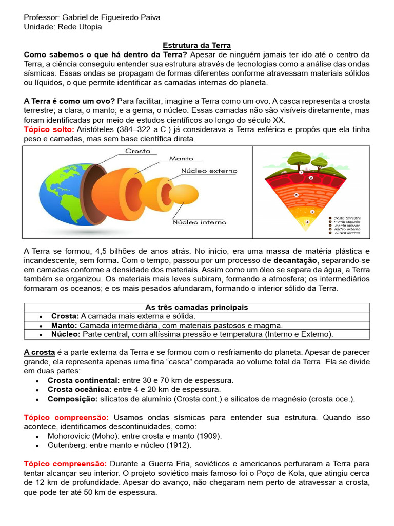 Estrutura Interna da Terra Explicada | PDF | Terra | Placas tectônicas
