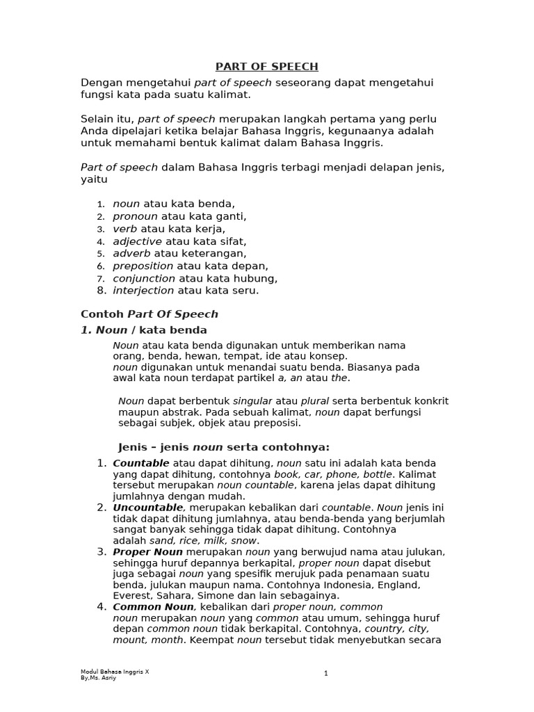 Part of Speech dalam Bahasa Inggris | PDF
