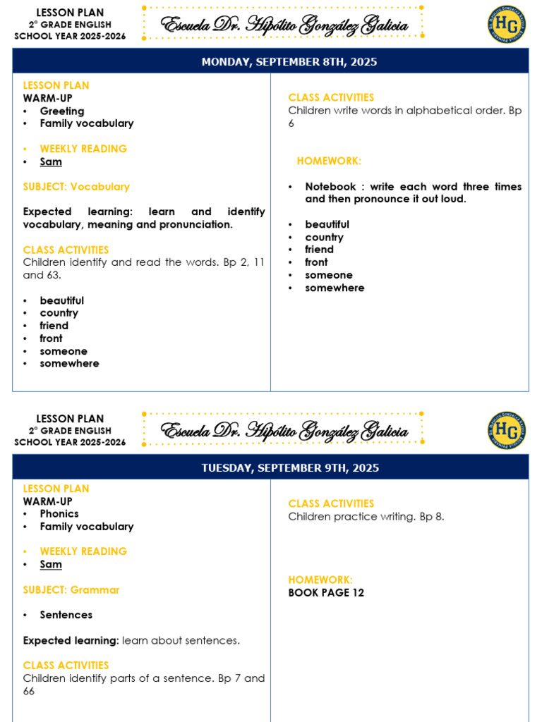 Lesson Plan 2â° 8-12 September 2025 | PDF | Phonics | Orthography
