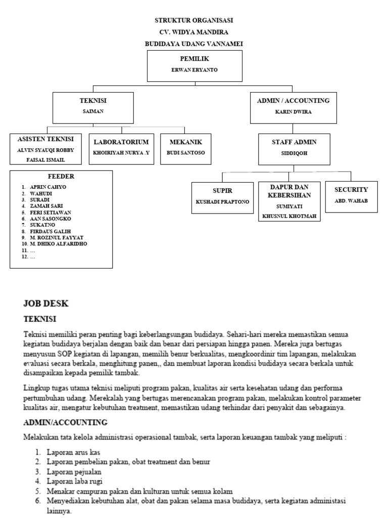 Struktur Organisasi CV Budidaya Udang | PDF