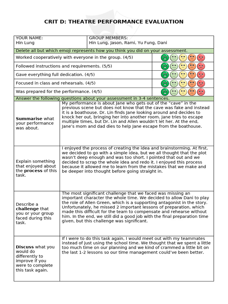 Theatre Performance Evaluation Insights | PDF