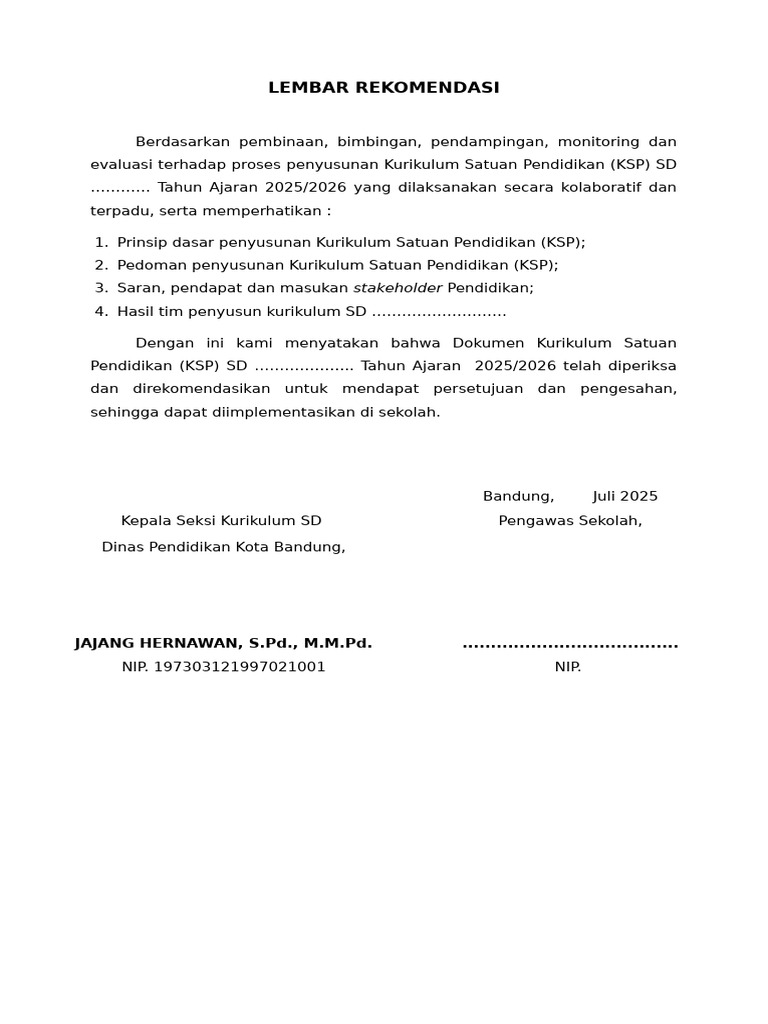Format Rekomendasi Dan Pengesahan KSP | PDF