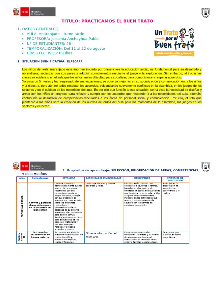Proyecto de Buen Trato en Aula Anaranjada | PDF | Salón de clases ...