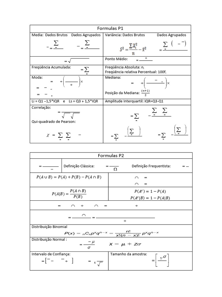 Fórmulas Estatísticas e Probabilidades | PDF | Análise estatística ...