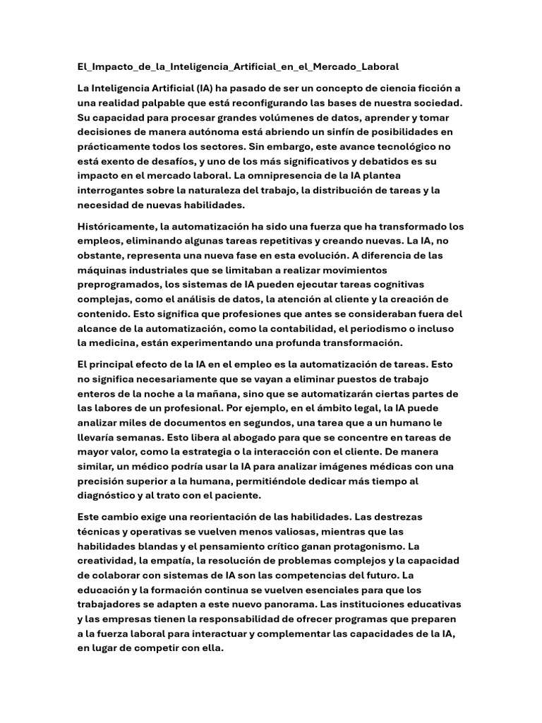 IA y su Transformación en el Empleo | PDF | Inteligencia artificial ...