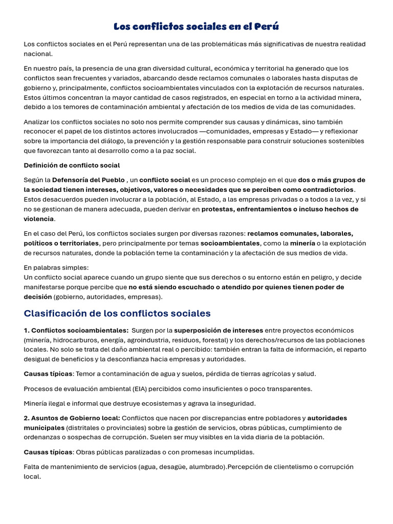 Conflictos Sociales en el Perú: Análisis y Tipos | PDF | Minería ...