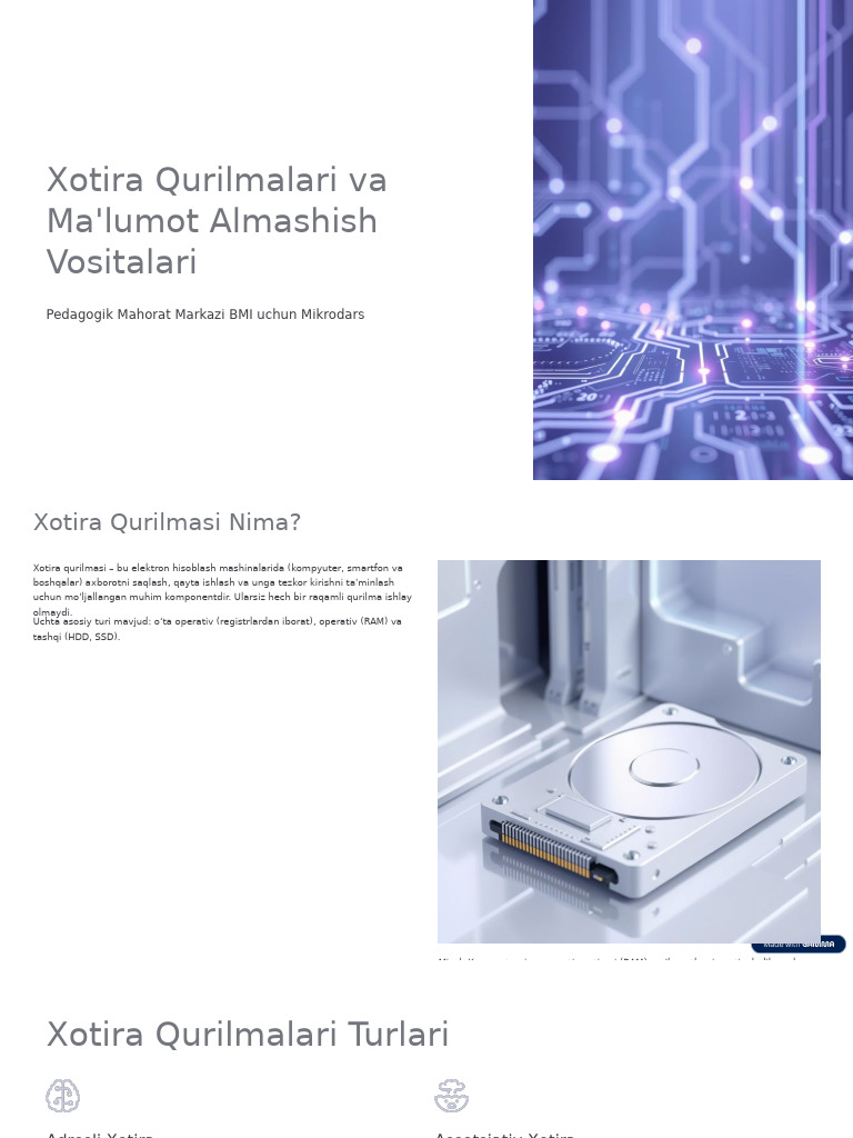 Xotira Qurilmalari Va Malumot Almashish Vositalari | PDF