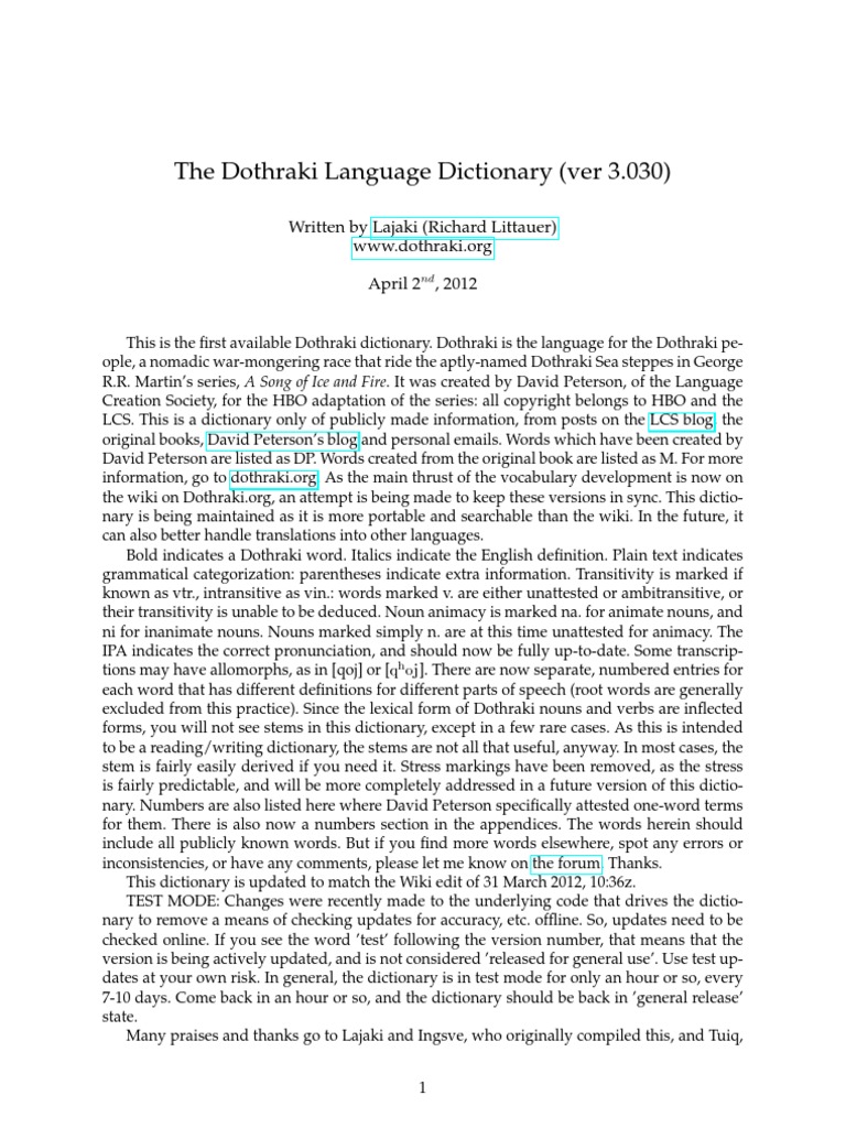 Dothraki | PDF