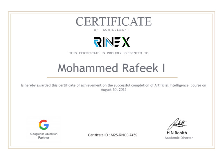 Mohammed Rafeek I Google Course Completion Certificate | PDF