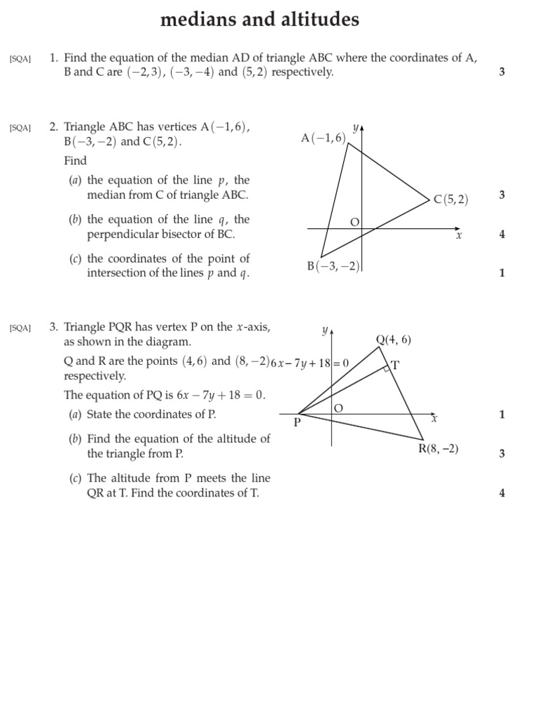 Triangle Medians and Altitudes Calculations | PDF | Perpendicular ...