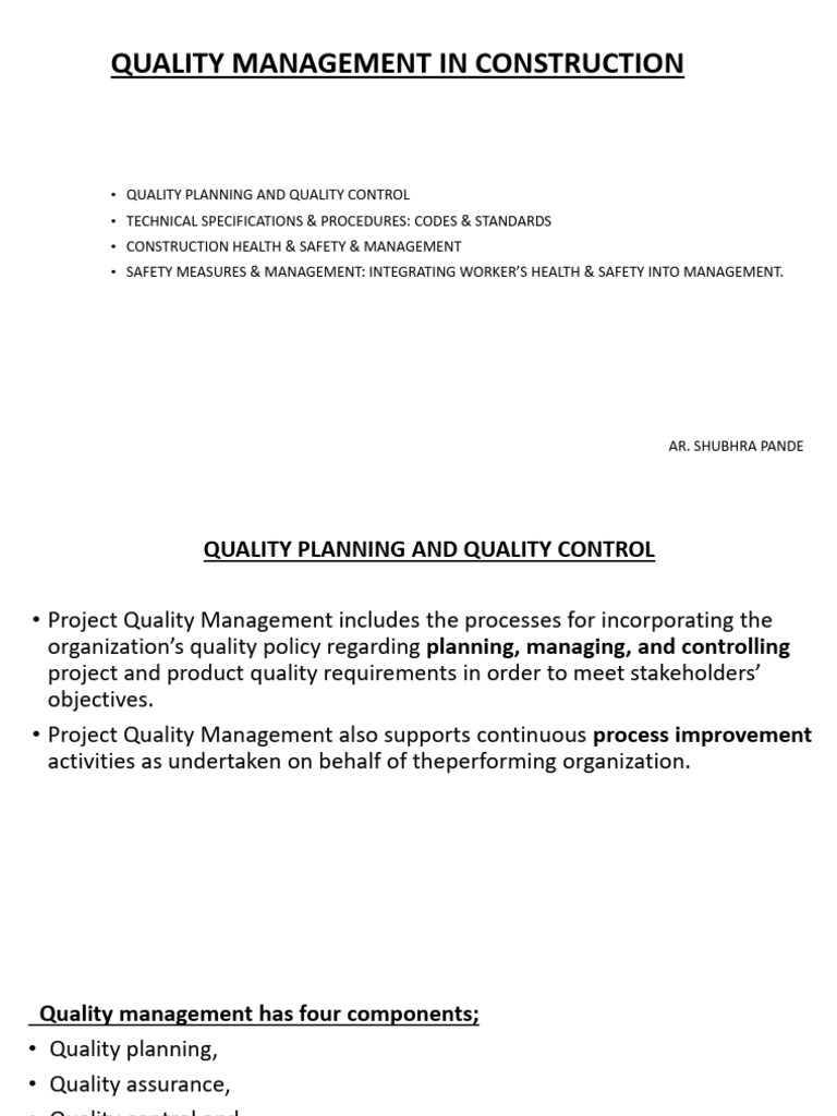 Construction Quality Management Guide | PDF | Occupational Safety And ...