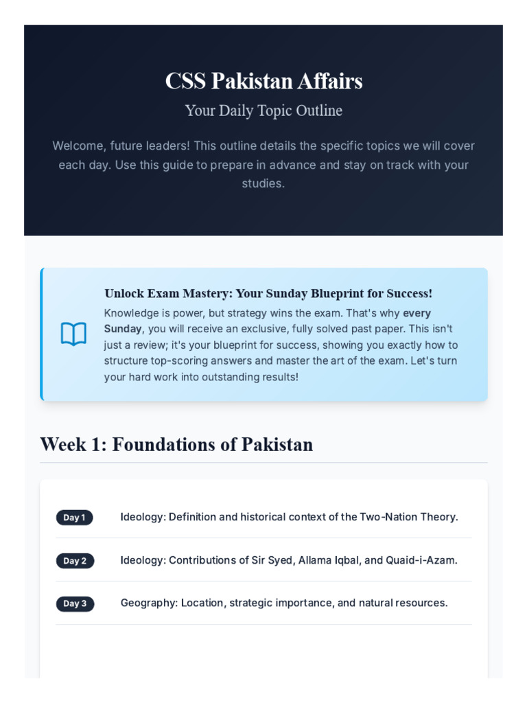 CSS Pakistan Affairs Syllabus Guide | PDF | Pakistan | Governance