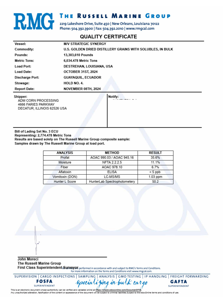RMG Quality Certificate for Cargo Inspection | PDF | Freight Transport