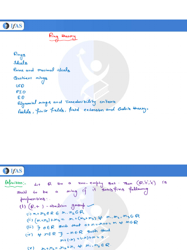 325 Unit 2 Ring Theory Lectures l01 Introduction To Ring Theory | PDF