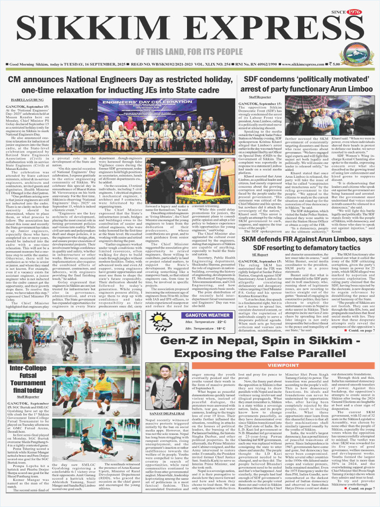 Sikkim Express 16th Sep 2025 | PDF