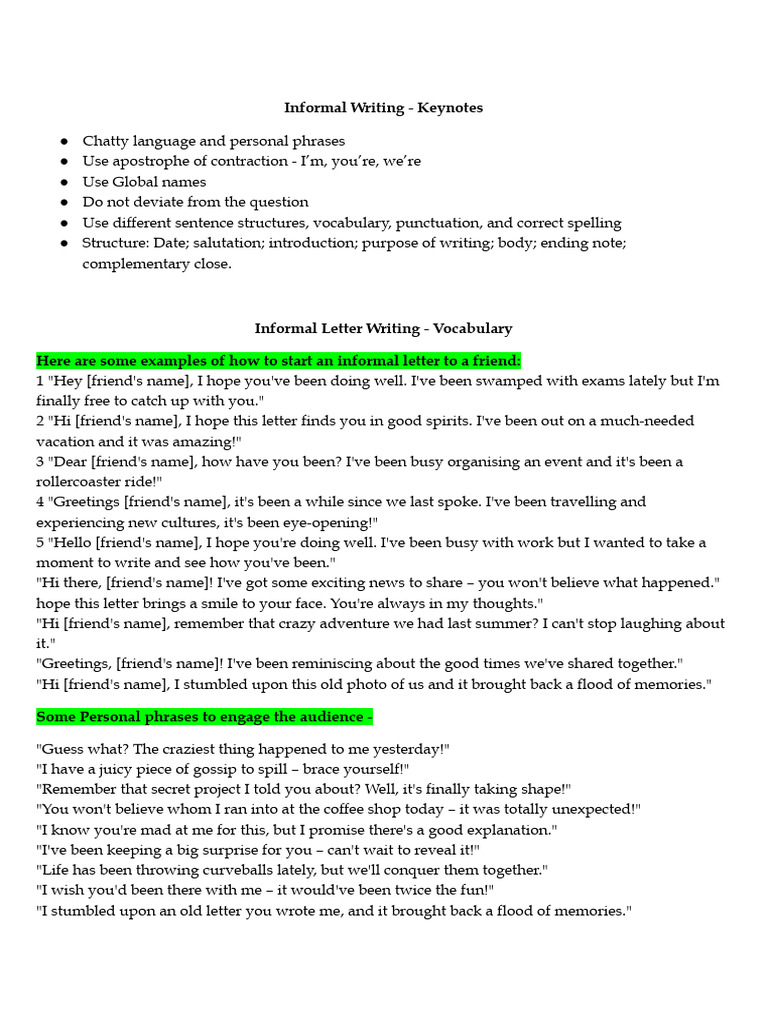 Informal Letter Writing Essentials | PDF | Diversification (Finance)