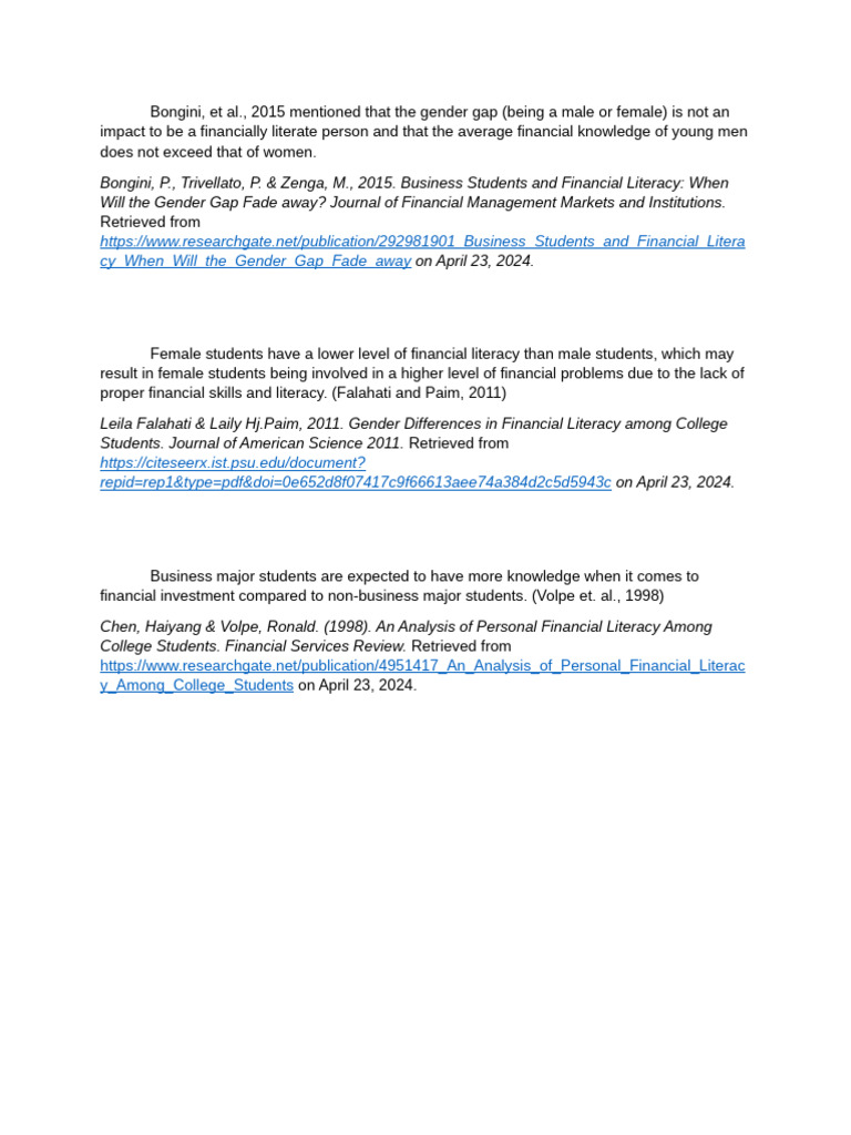 Gender Gap in Financial Literacy | PDF