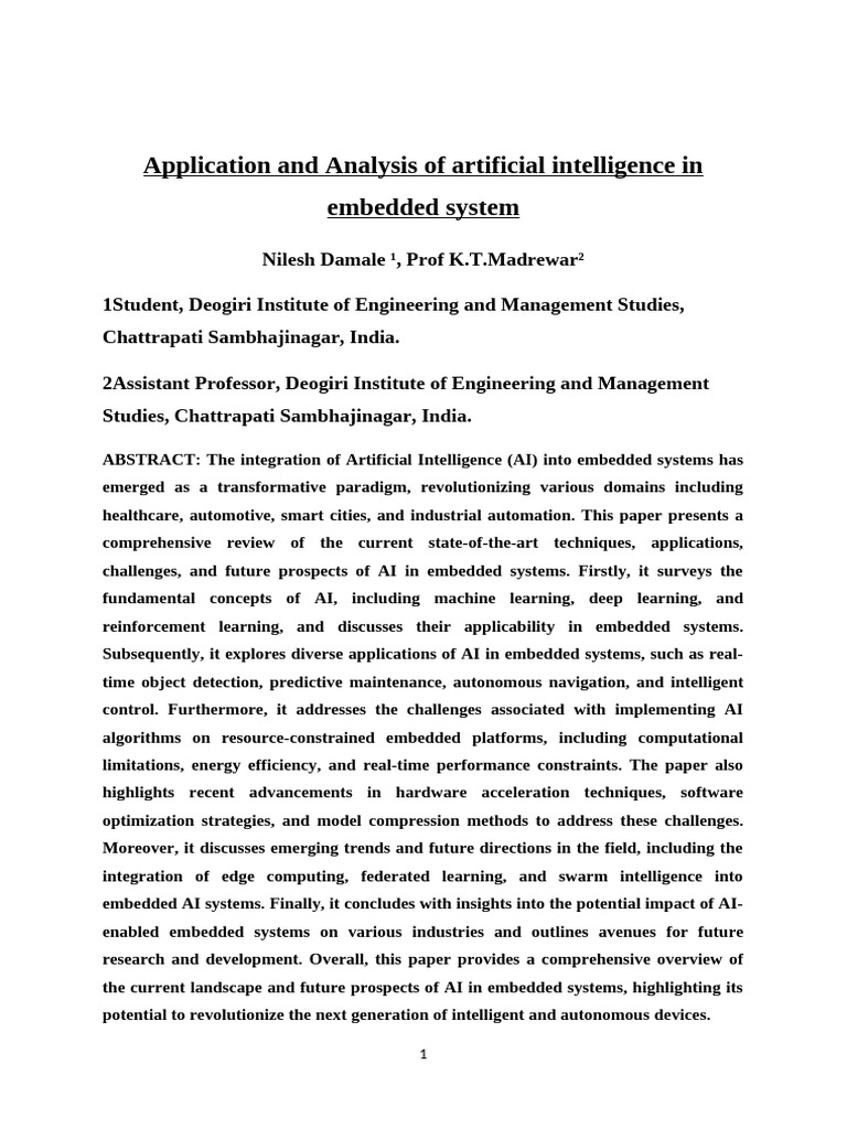 AI Integration in Embedded Systems | PDF | Artificial Intelligence ...
