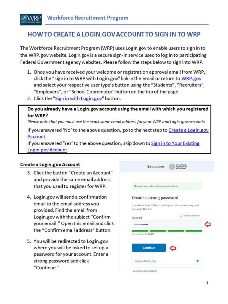 How To Create A Login - Gov Account To Sign Into WRP-1 | PDF | Login ...