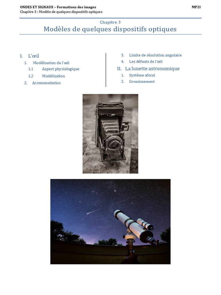 Modèles d'optique : œil et lunette astronomique | PDF | Œil humain ...