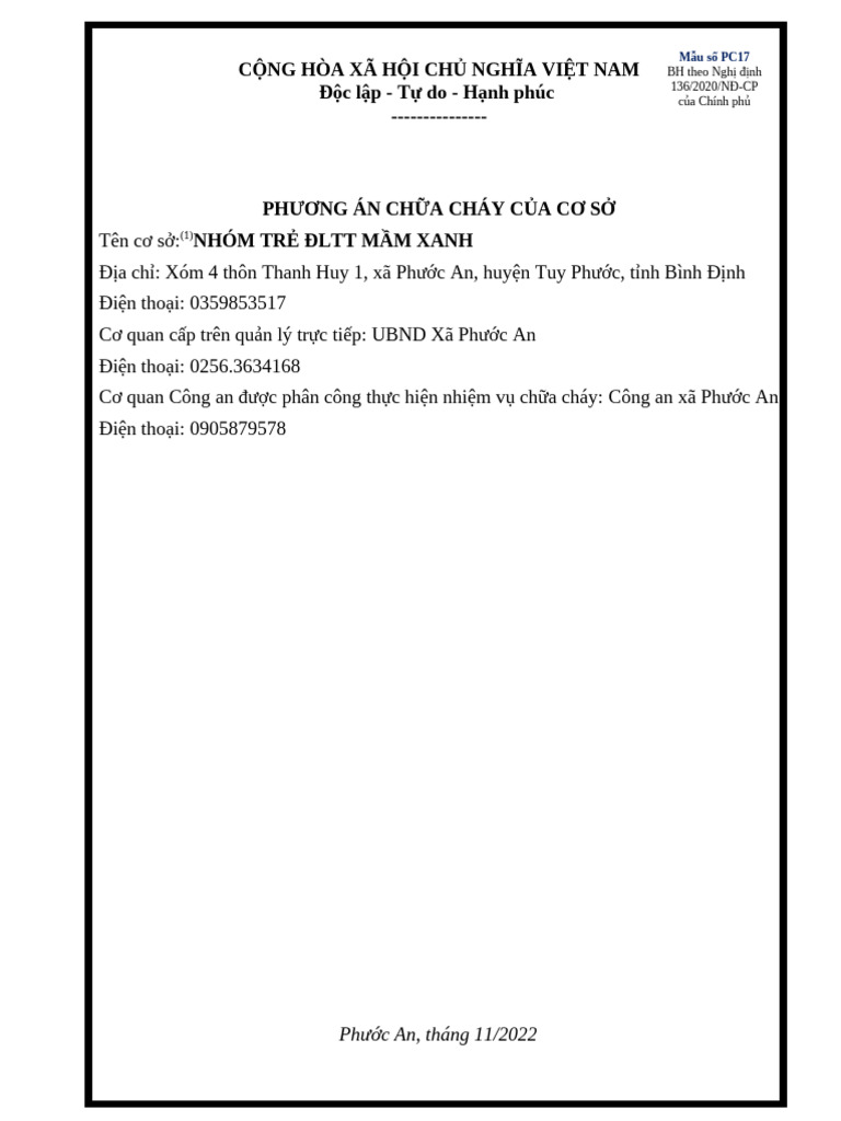 Mẫu Số Pc17 Phương Án Pccc Ok | PDF