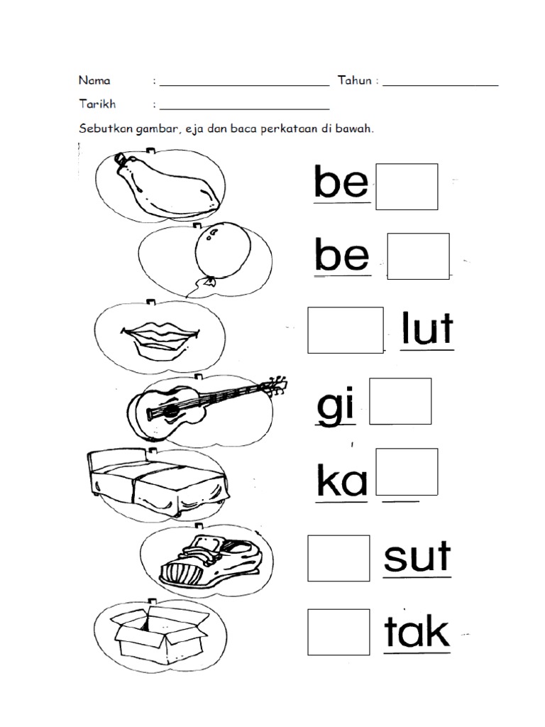 Lembaran Kerja Bahasa Melayu Suku Kata Kv+Kvk