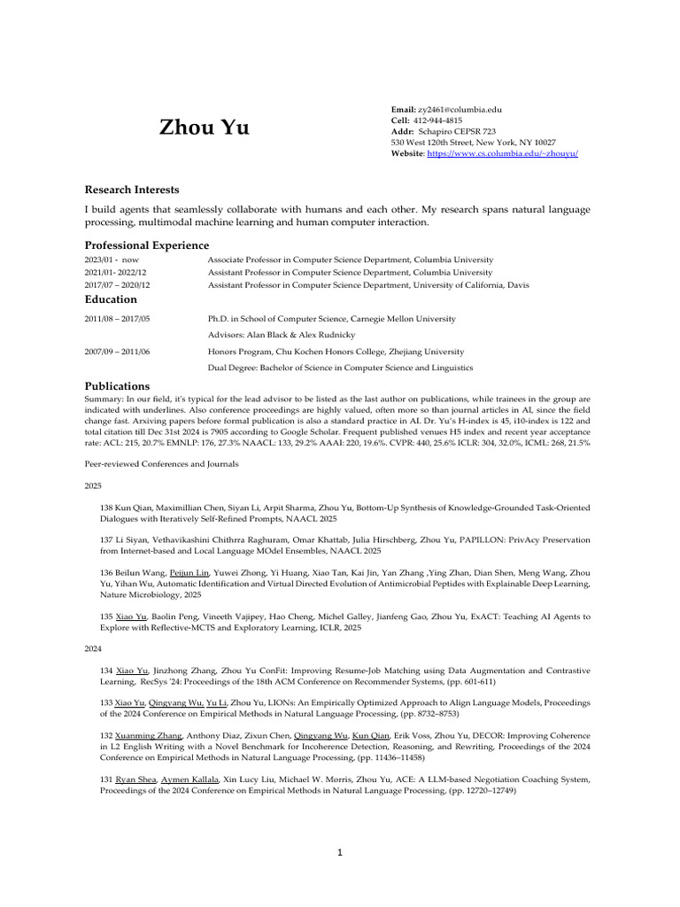 Zhou CV | PDF | Artificial Intelligence | Intelligence (AI) & Semantics
