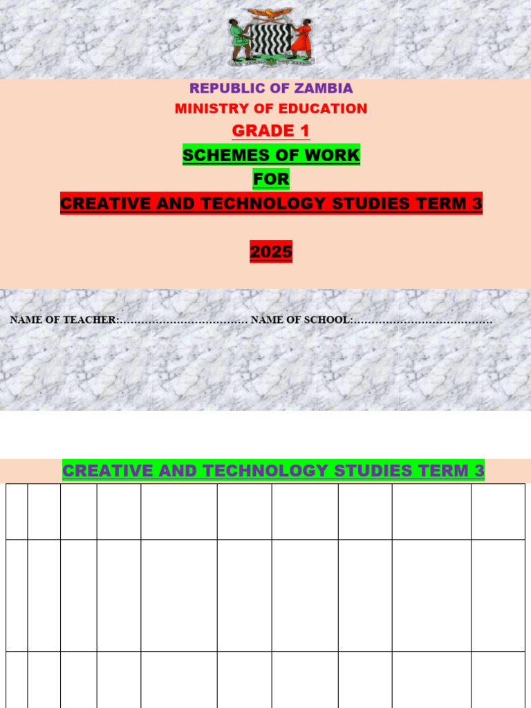 SCHEMES of WORK TERM 3 Grade 1 Creative and Technology Studies | PDF