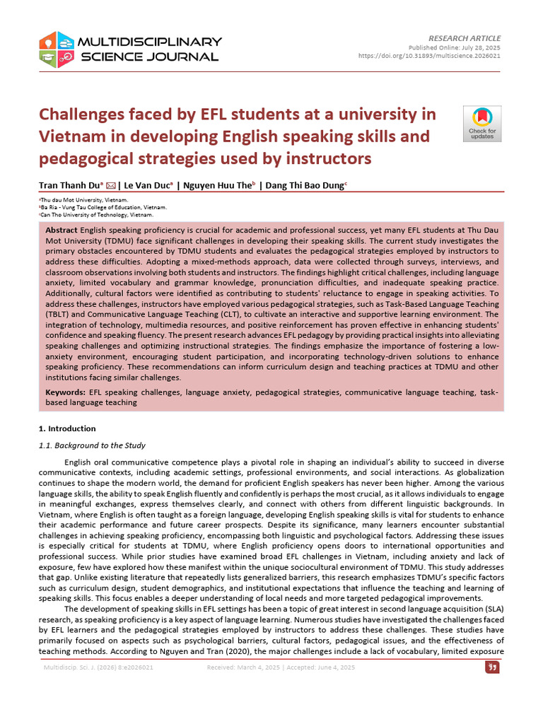 EFL Speaking Challenges in Vietnam | PDF | English As A Second Or ...