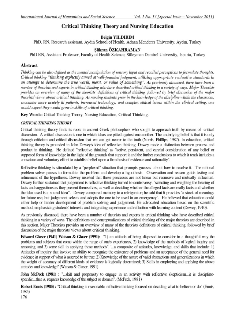 Critical Thinking in Nursing Education | PDF | Critical Thinking | Thought