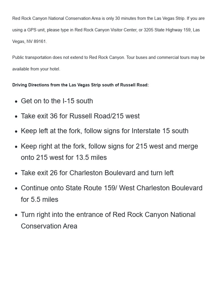 Red Rock Canyon Directions and Map | PDF