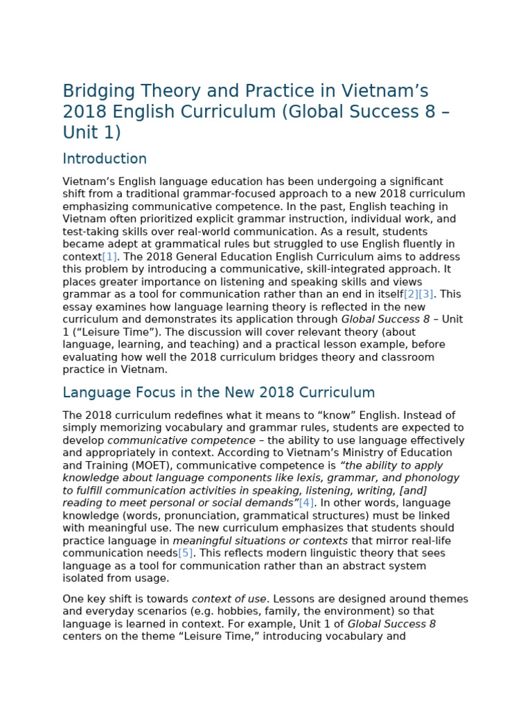 Bridging Theory and Practice in Vietnam's 2018 English Curriculum ...