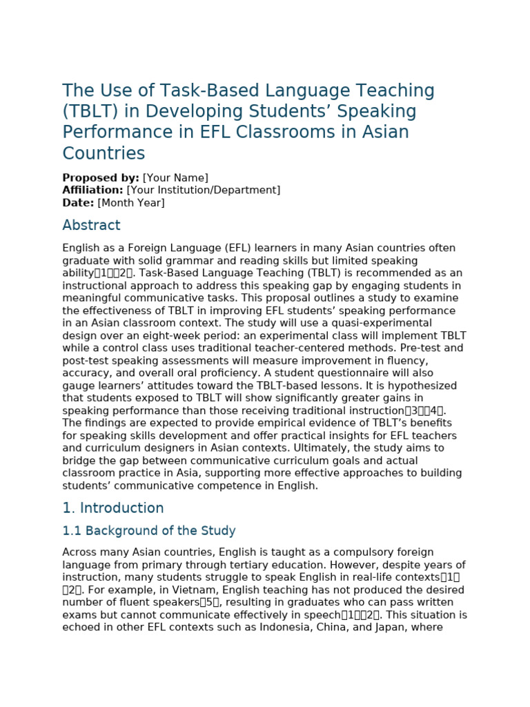 TBLT's Impact on EFL Speaking Skills | PDF | English As A Second Or ...