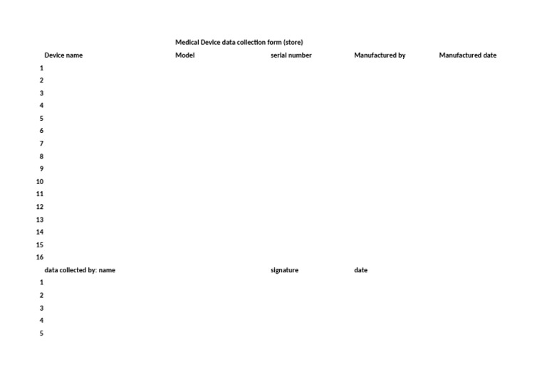 Medical Device Data Collection Form | PDF
