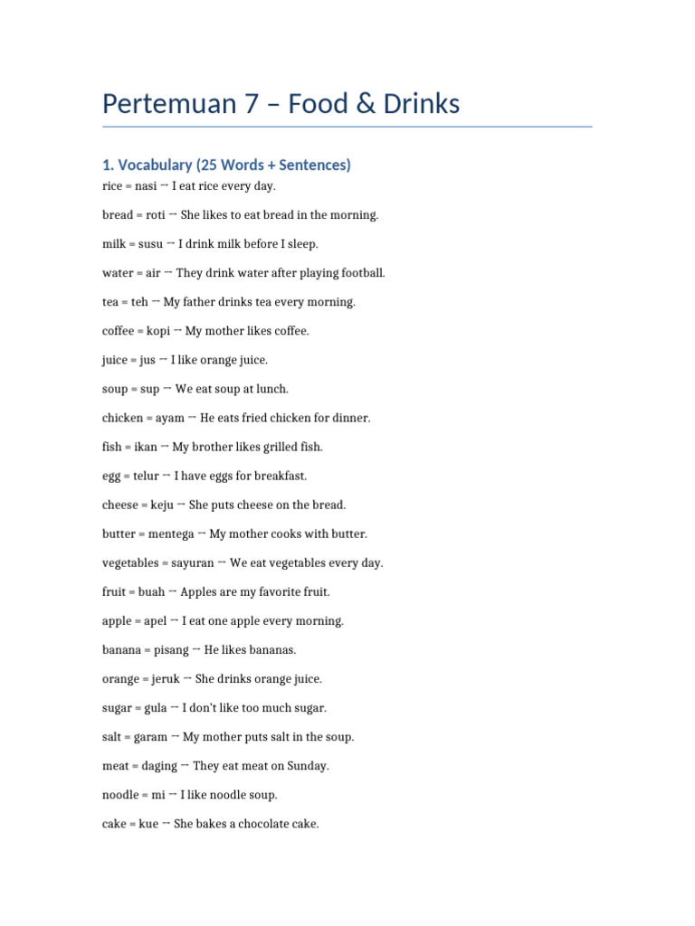Food and Drink Vocabulary Guide | PDF | Lunch | Cakes