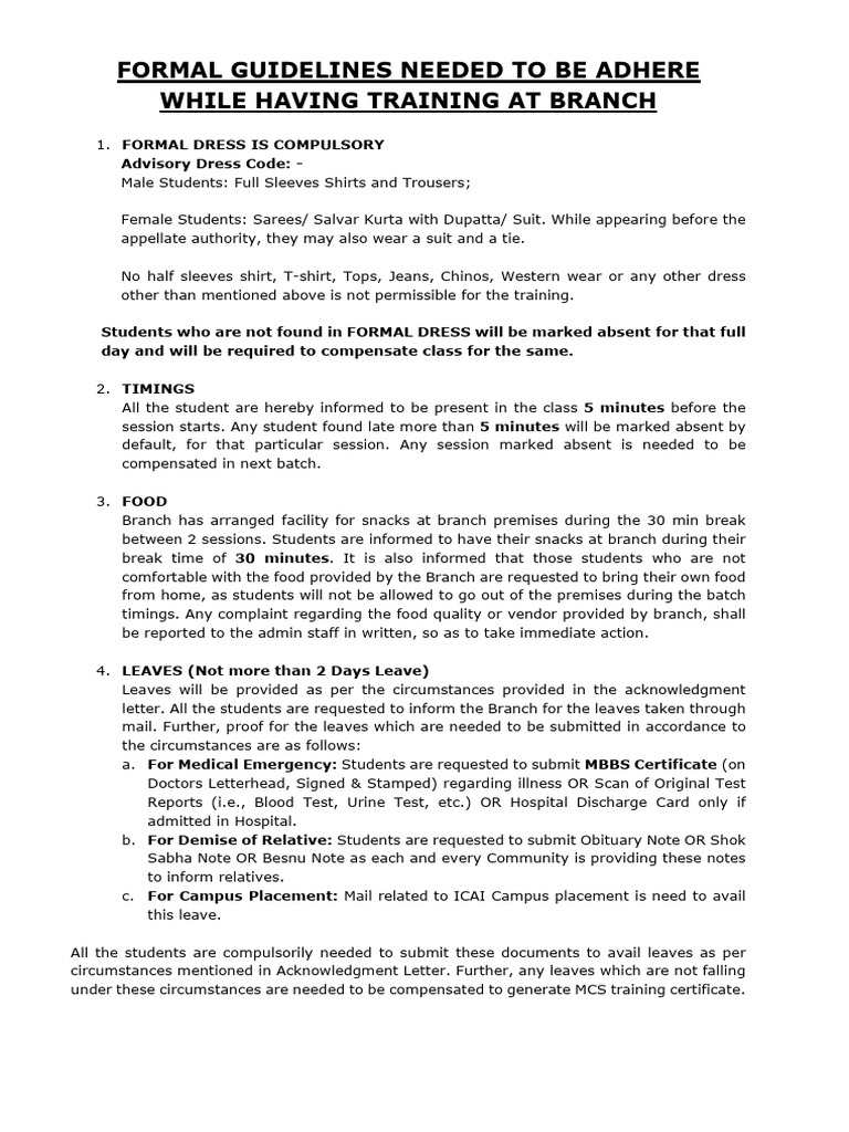 Training Attendance and Dress Code Guidelines | PDF | Fashion | Clothing