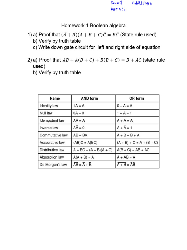Homework 1 Boolean Algebra | PDF | Mathematics | Mathematical Logic