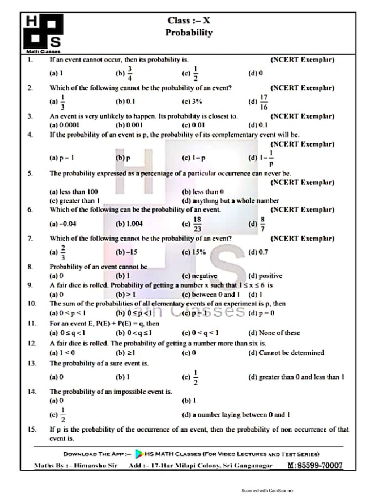 10 Probability MCQ | PDF