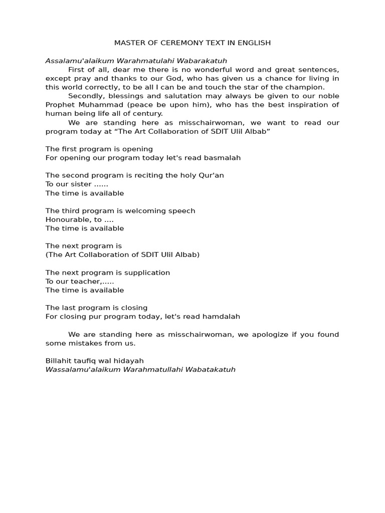 Master of Ceremony Script in English | PDF