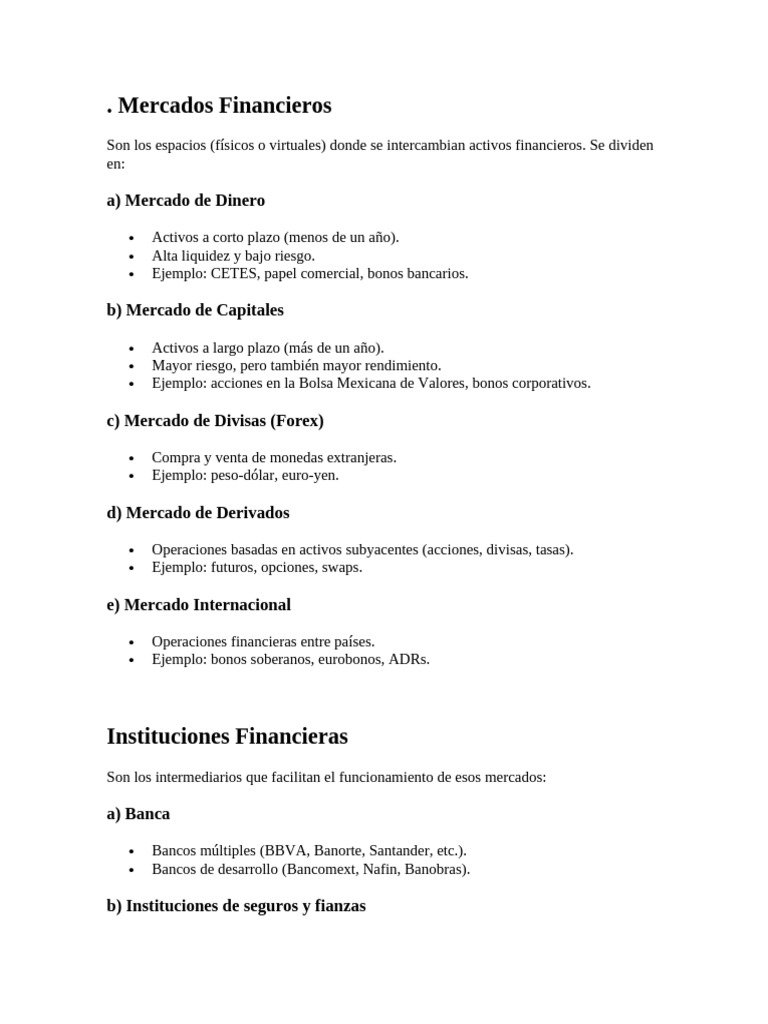 Tipos de Mercados Financieros y Su Función | PDF